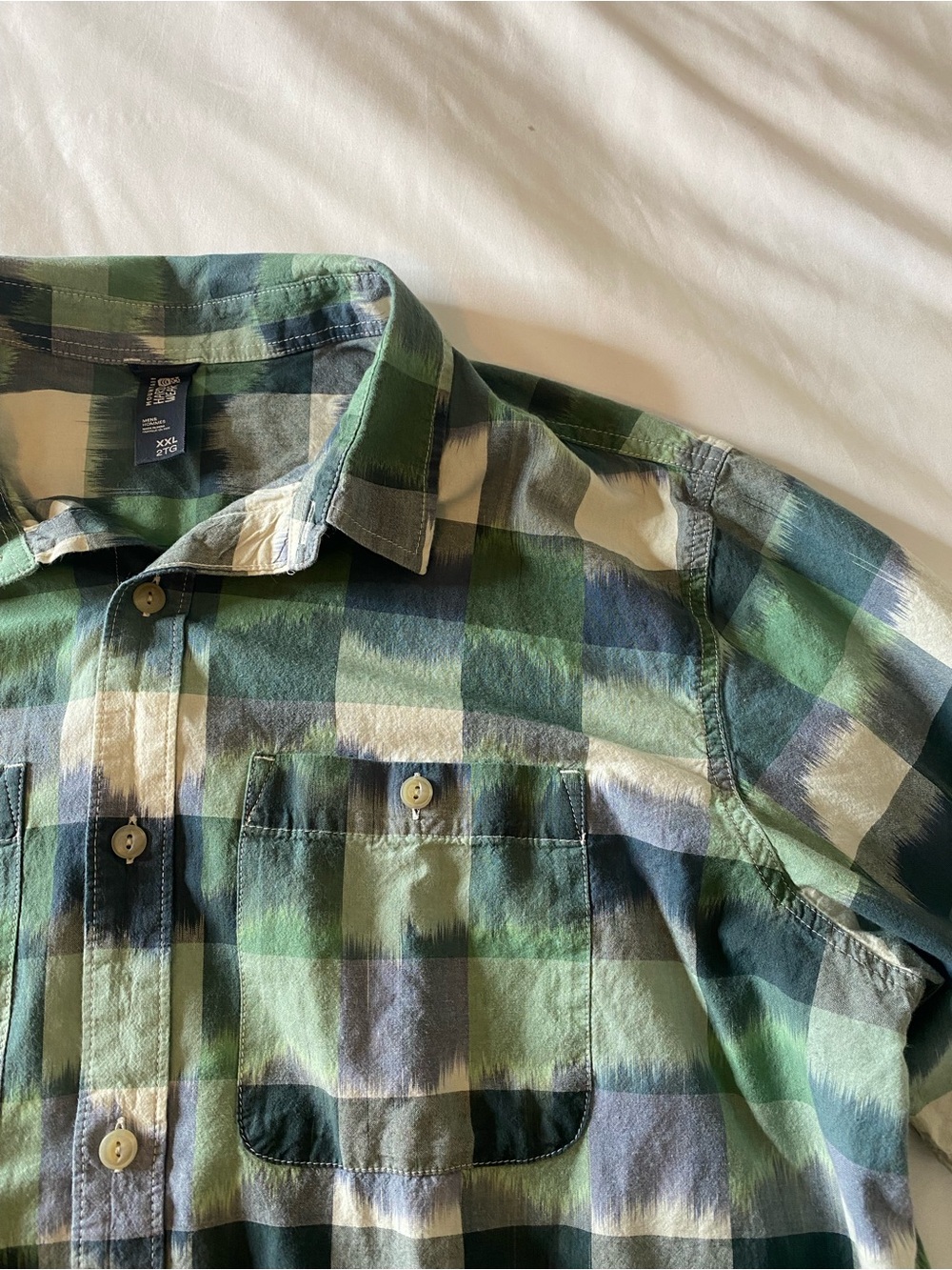 Mountain Hardwear Men's XXL Short Sleeve Button Up Shirt Blue Teal Gray
